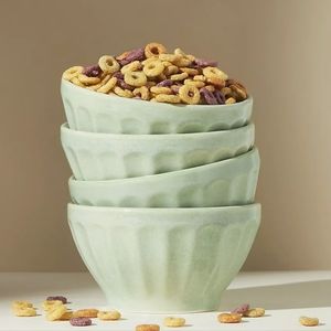 Anthropologie Reactive Glazed Latte Bowls, set of 4 - Moss